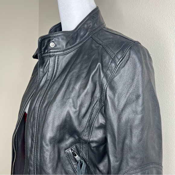Street Legal Black Leather Full Zip Tassel Motorcycle Racer Biker Jacket Sz S - Picture 3 of 11
